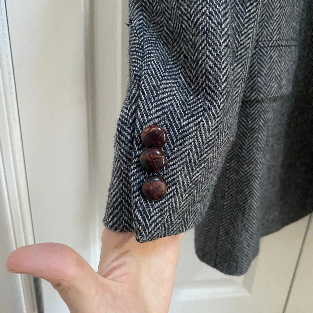 VTG Deansgate Herringbone Wool Blazer Men L/XL Made in USA Academia Classic READ